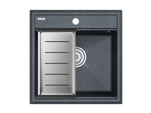 Мойка кухонная Paulmark PM115051-DG+A375-BS 50х51 графит/брашированная нержавеющая сталь